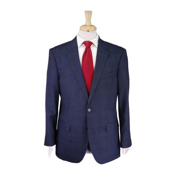 Karl Lagerfeld Paris Navy Blue Windowpane 2-Btn Wool Suit 42R - Picture 1 of 10